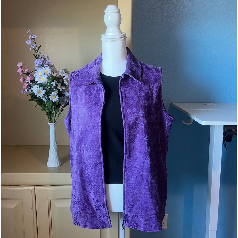 Vtg Womens‎ Medium Purple Tapestry Floral Vest Artsy Fairy Grunge Romantic Boho